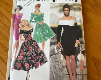 1991 Simplicity Sewing Pattern 7440 Misses Sexy Off The Shoulder Evening Dress Short or Mid Length Size 4-10 Uncut- sexy evening dress