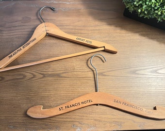 U CHOOSE- Vintage Wood Hotel Advertising Hangers - St. Francis Hotel CA or Philadelphia international airport motel-hotel memorabilia