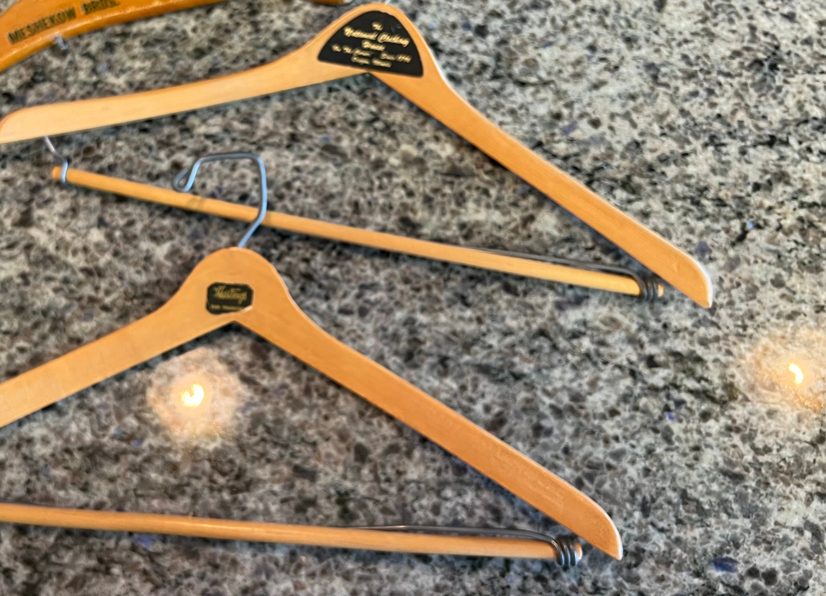 Four Dry Cleaning & Retail Store Advertising Wood Hangers 