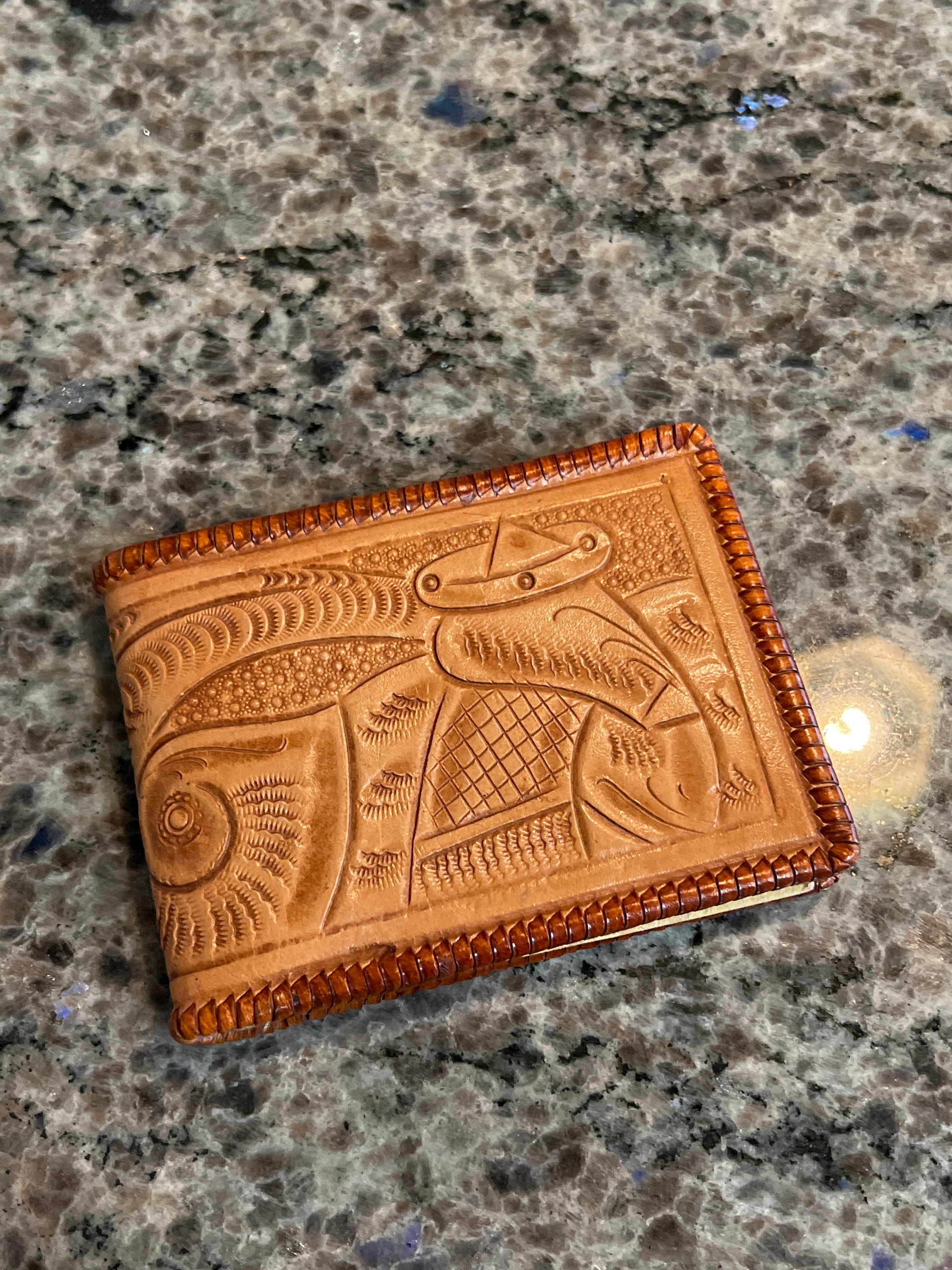 Western Style Mexican Hand Tooled Embossed Bi-Fold Leather Wallet Mexico  Vintage