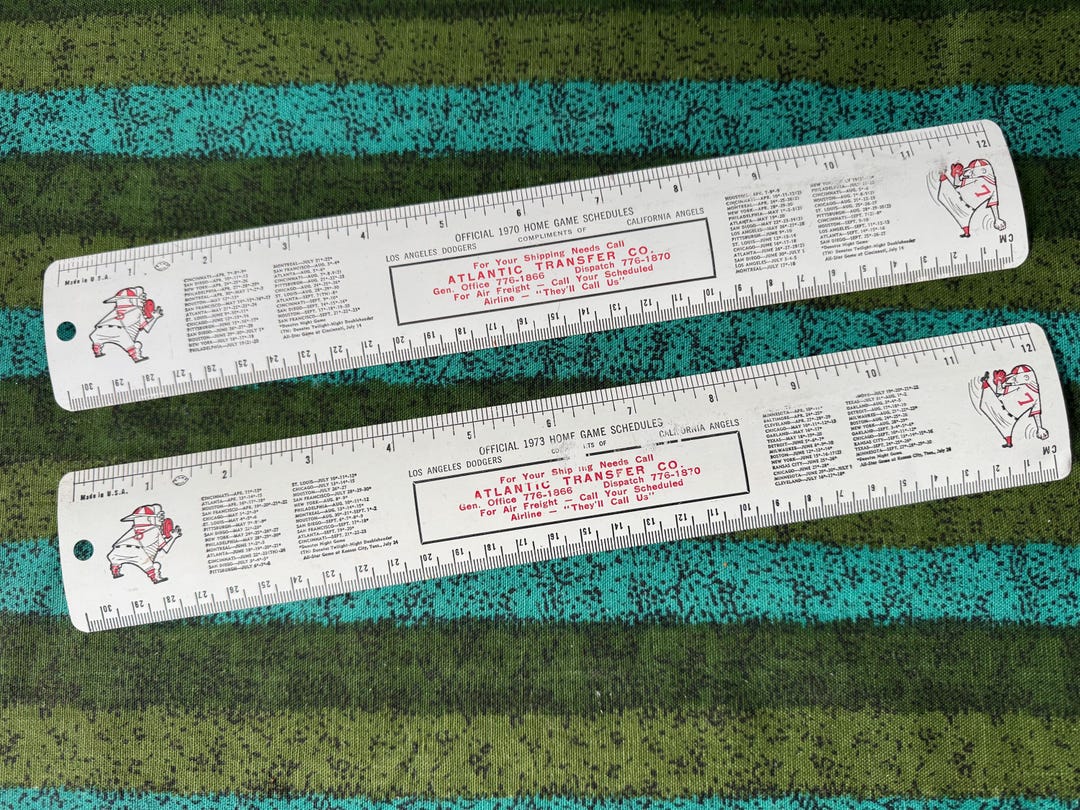 Los Angeles Dodgers White Metal Ruler 1970 and 1973 Schedule Mint ...