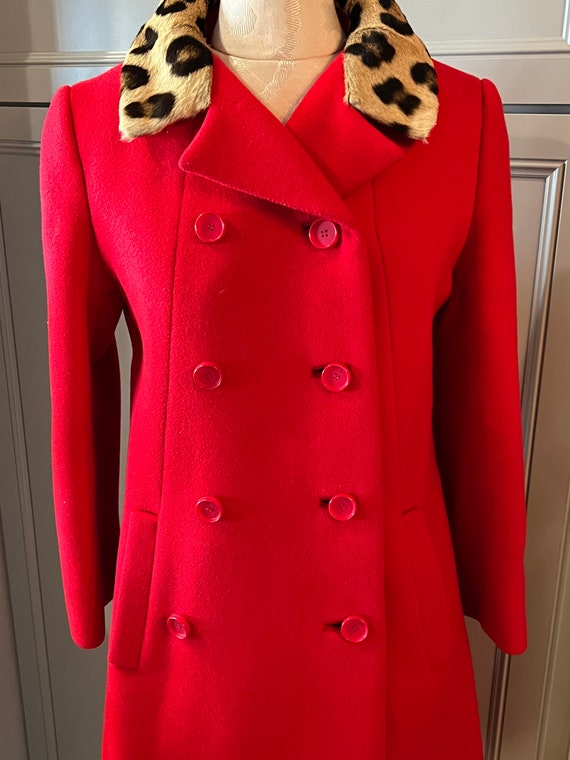 Vintage Womens Red Wool Double Breasted Coat with… - image 3