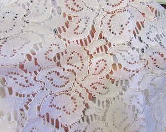 Vintage GORGEOUS White Floral Semi-Sheer Alencon Lace Fabric, 66"W X BTY -  lace tablecloth, white lace fabric, bridal lace fabric