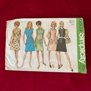 1970 Simplicity Sewing Pattern 8809 Misses Zippered Front Mini Dress Size  12 Cut- jumper dress