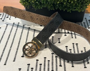 GUESS Cintura Donna Zamira 4G Logo, Modello Non Regolabile, Pelle E Poliuretano, Colore Marrone Con Fibbia Dorata, Taglie S/M/L