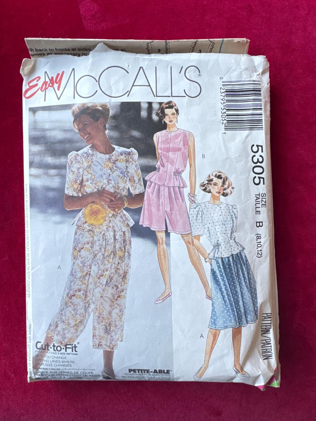 1991 Mccall's Sewing Pattern 5305 Misses Peplum Top, Skirt and Split ...