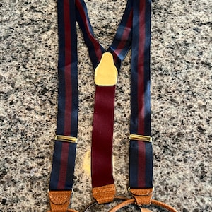 Brooks Brothers Navy Blue & Burgundy Stripe Woven Suspenders Braces W/  Leather Loops Striped Suspenders, Brooks Brothers Suspenders -  India