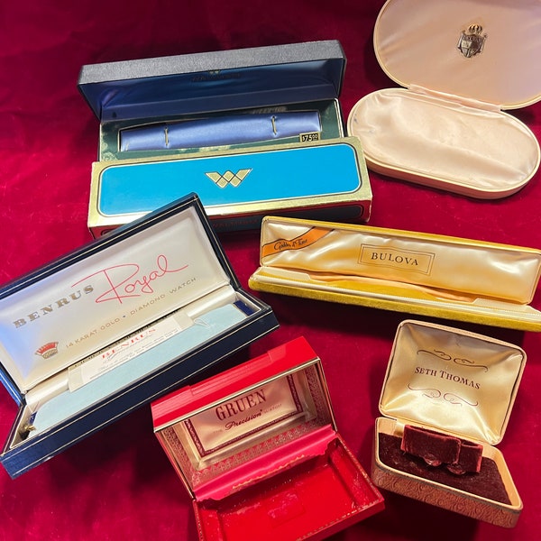 U CHOOSE~ Vintage Wristwatch Presentation Boxes~ Bulova Velvet Goddess of Time, Gruen Precision, Seth Thomas Velvet, Waltham , Benrus Royal