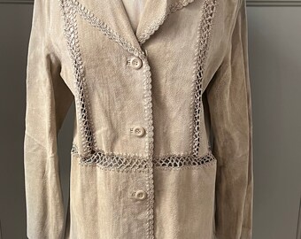 Vintage Ralph Lauren Women Collection Yellow Suede Leather Safari Jacket 12