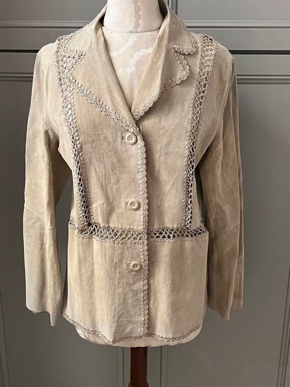 Vintage White Stag Tan Suede Womens Blazer Jacket… - image 1