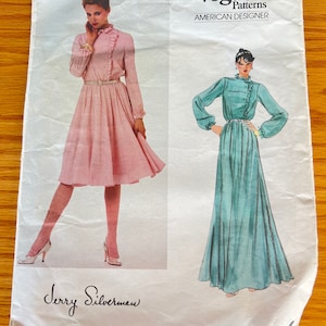 1970&#39;S Vogue American Designer Sewing Pattern 2782 Jerry Silverman Misses Short or Long Side Button Neck Evening Dress Size 12-Cut-