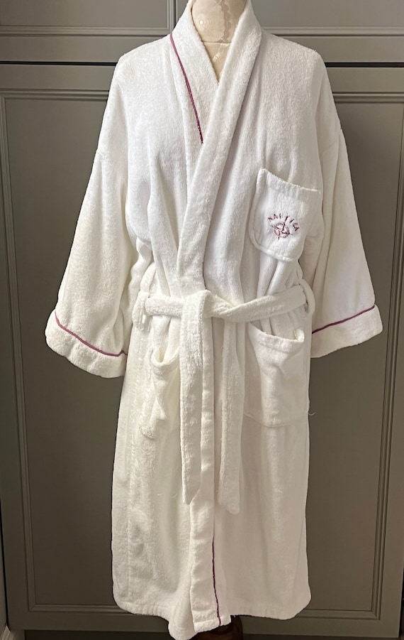 Mens Nautica Solid White Terry Cotton Wrap Robe w/