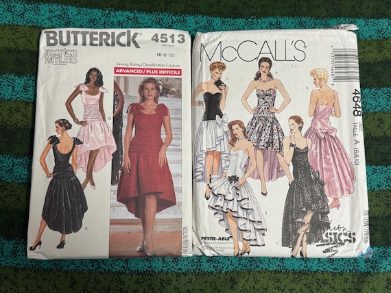 prom dresses 1988 1988-90s Hi-Low Evening Prom Dresses- Butterick 4513 Norton Myles, or  McCalls 4648 Size 6-10 Uncut-sexy prom dress