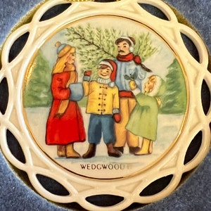 Vintage Wedgwood White Jasperware Family Traditions Christmas Ornament in Box Ceramic Disk Ornament- Wedgewood ornament, Wedgwood jasperware