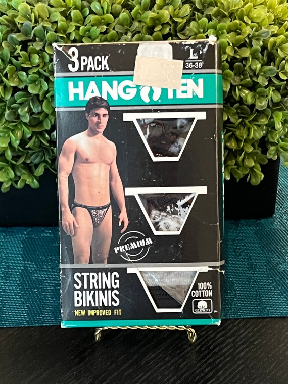 RARE 1980's Hang Ten New in Package Men's String Bikini Underwear in Animal  Print Pattern 3 PAIR Size 36-38 Waist Vintage Mens Underwear 