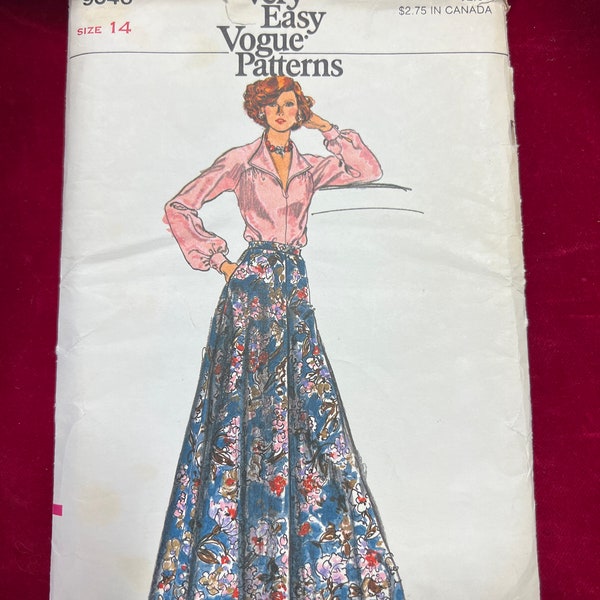 RARE 1970s Very Easy Vogue Sewing Pattern 9046 Misses Loose Flared Maxi Skirt and Loose Blouse, Size 10; cut - 1970s maxi skirt and blouse