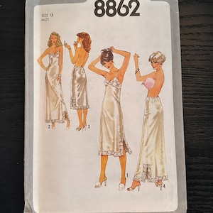 1978 Simplicity Sewing Pattern 8862 Misses Slip and Half Slip Nightwear Size 12 Uncut ~ 1970&#39;s Fashion, Nighties, Slips, Lace Slips
