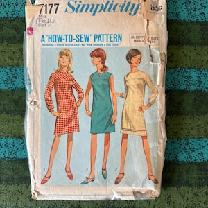 1967年製 Simplicity 7177 シフトドレス 袖丈2種類 サイズ14カット～ 1960年代ミニシフトドレス、サマードレス