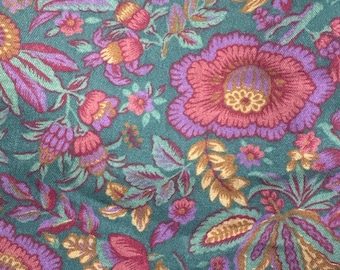 Vintage WAMSUTTA Teal, Purple & Pink Floral Rayon Blend Fabric, 42&quot; W x BTY ~ Blouse or Skirt fabric, Billowy, Floral Pattern, Rayon blend