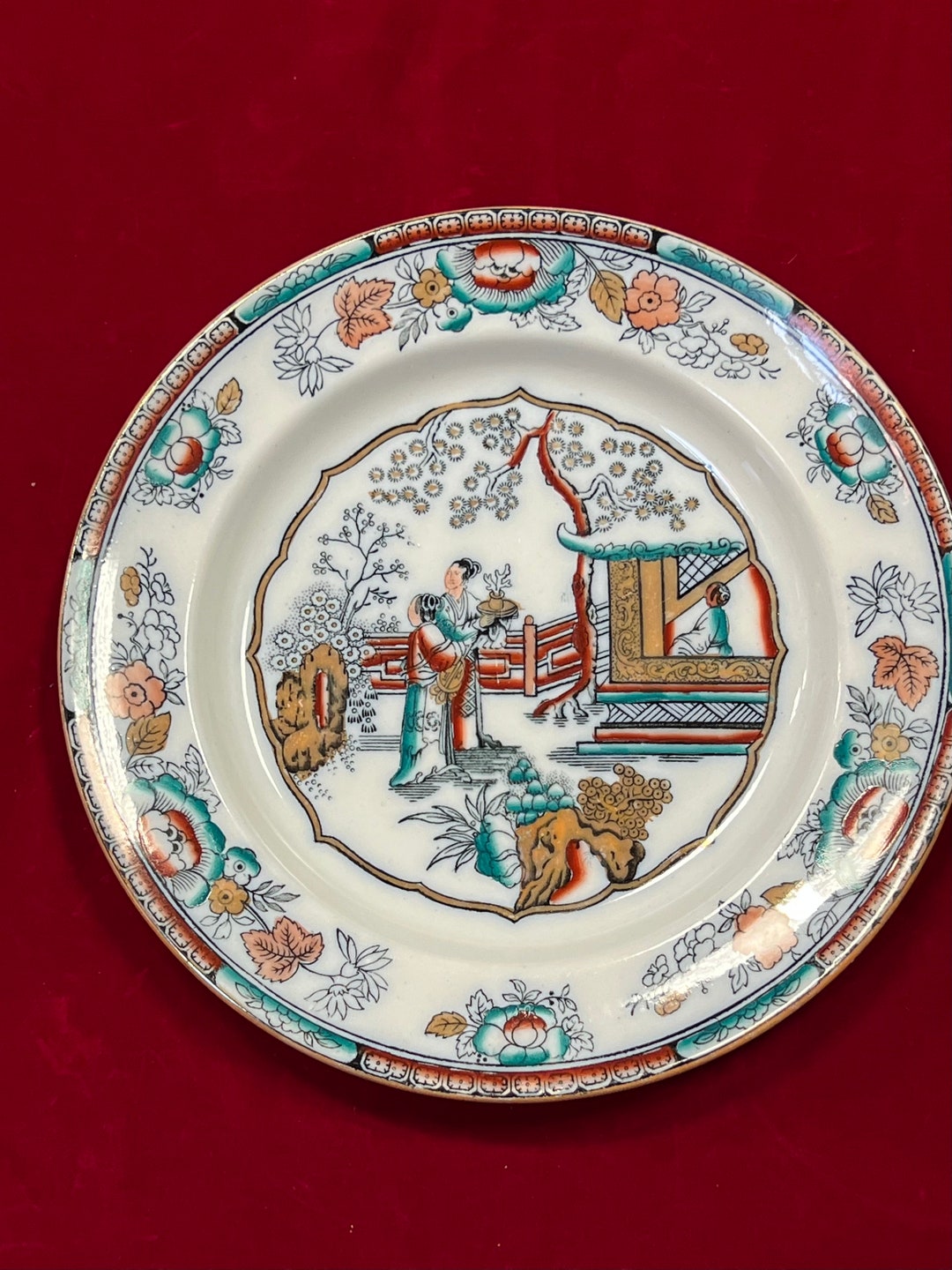 Antique Ashworth Bros Hanley Ironstone Chinoiserie Chinese Pagoda 10 1/