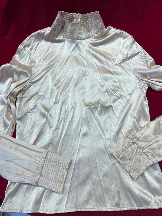 Vintage Casual Corner Pale Gold Silk Blouse High … - image 1