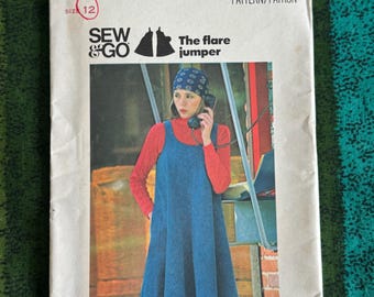 Butterick 4412 Vintage 70s Flared Jumper Dress, Below Mid-knee Length, Scoop Neck, Cutaway Armholes and Pockets Sewing Pattern - Etsy Butterick 4412 Vintage 70s Flared Jumper Dress, Below Mid-knee Length, Scoop Neck, Cutaway Armholes and Pockets Sewing Pattern - Etsy