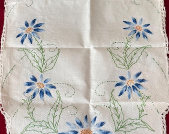 テーブルランナー ブルー ギンガム 刺繍 花柄 - Etsy 日本