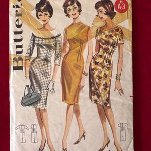 1950s Butterick Sewing Pattern 2137 Misses Sheath Dress 3 Neck Variations Size 16 Uncut~ fitted sheath dress