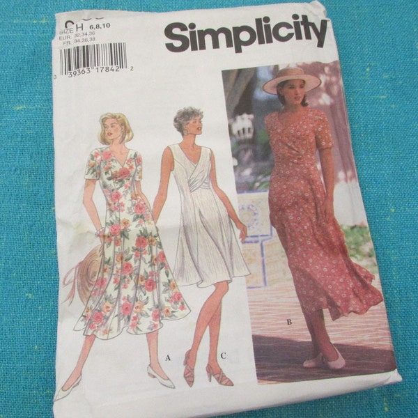 1995 Simplicity Sewing Pattern 9496 Misses Princess Seamed, Flared Dress with V Neckline and back Zip, Size 6-10, UNCut -spring summer dress