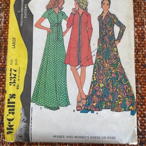 1970s McCalls Schnittmuster 3377 Zip Front ausgestellte lange Hippie Robe Kaftan Lounger mit Gürtel Größe 12/14 oder 16/18 U PICK