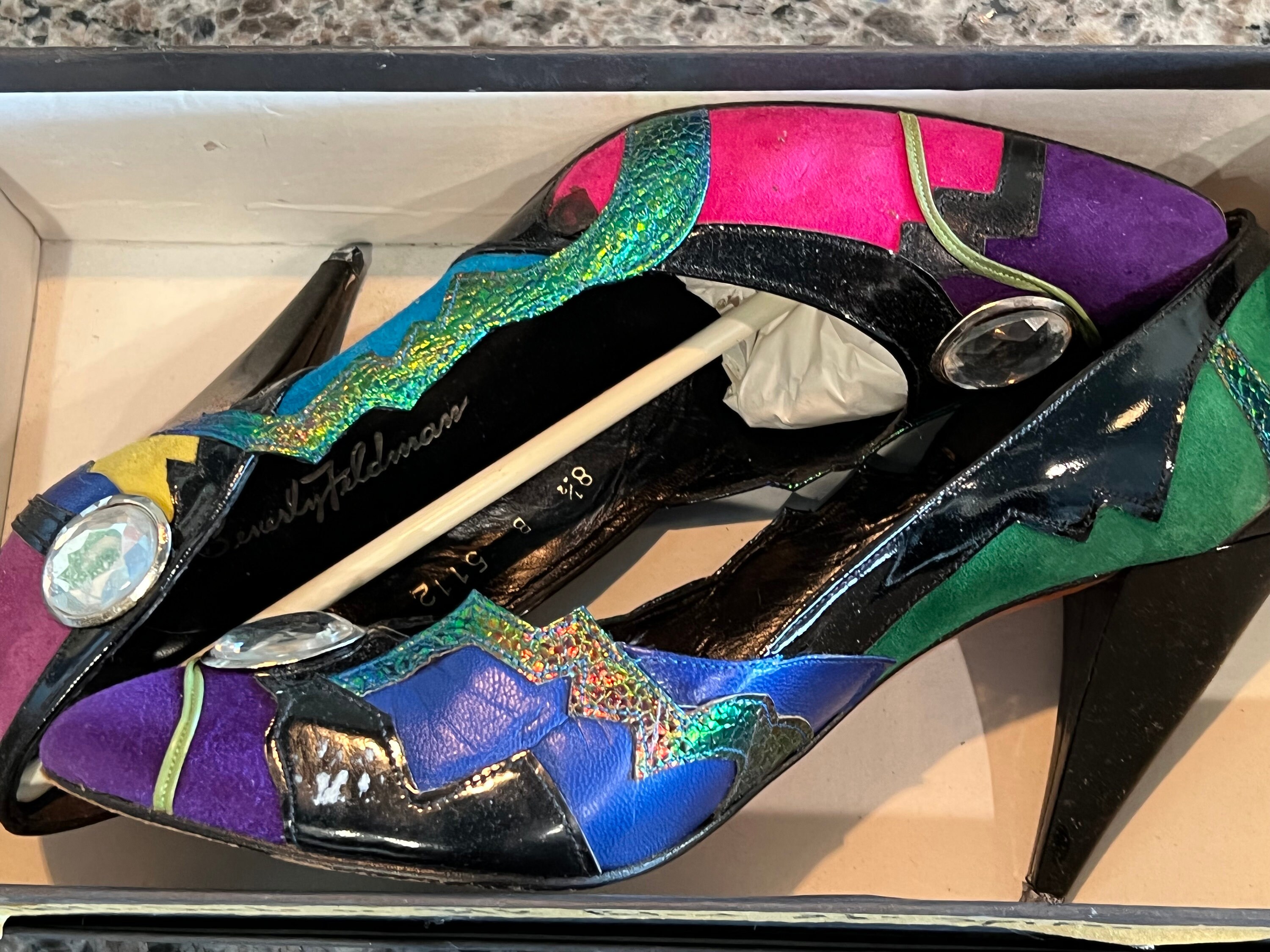 1980's Beverly Feldman Color Block Suede Women's High Heels