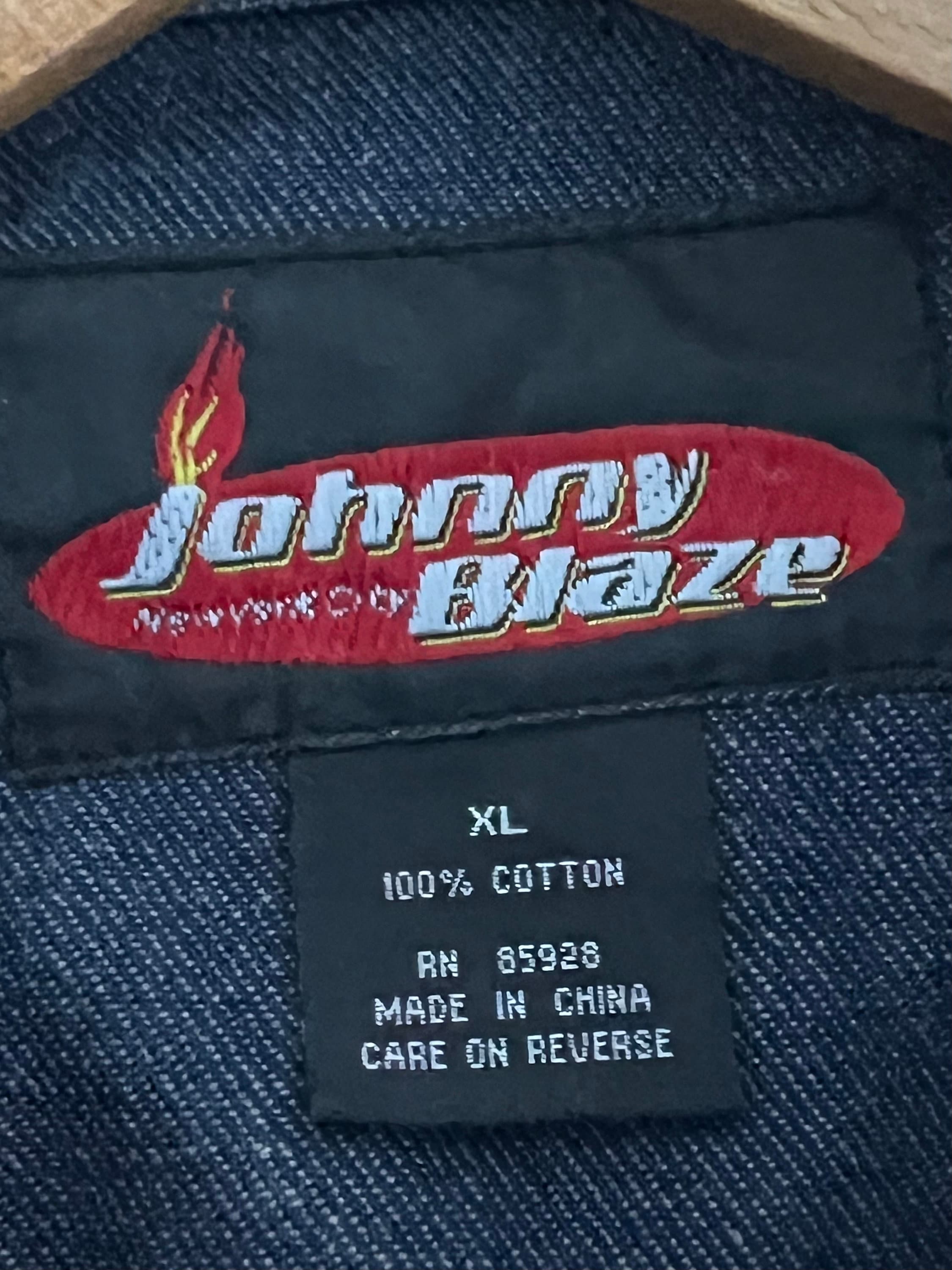 Johnny Blaze Mens Oversized Denim Jacket Size XL With Broken