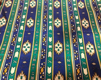 Vintage Blue & Green Southwest Aztec Striped Cotton Fabric 43"W X BTY-Southwest cotton, quilting fabric, Aztec fabric, Southwest