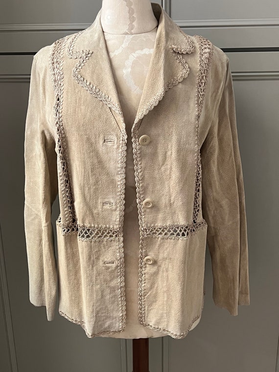 Vintage White Stag Tan Suede Womens Blazer Jacket… - image 4