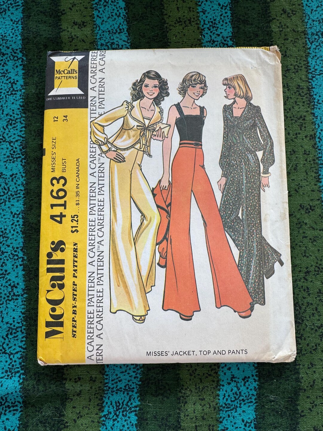 1974 Mccalls Sewing Pattern 4163 Misses Evening Pantsuit Wide Leg Pants ...