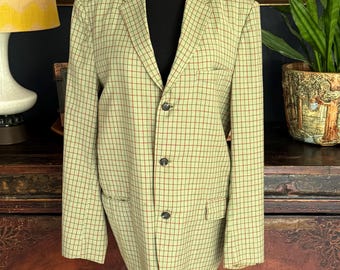 1960s Green Check Mod Cotton Blazer Unlined Jacket M By Van Heusen Windbreaker