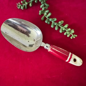 Antique A & J RED Painted Wood Handle 1/4 Scoop for the Kitchen or Laundry- kitchen scoop, A and J scoop