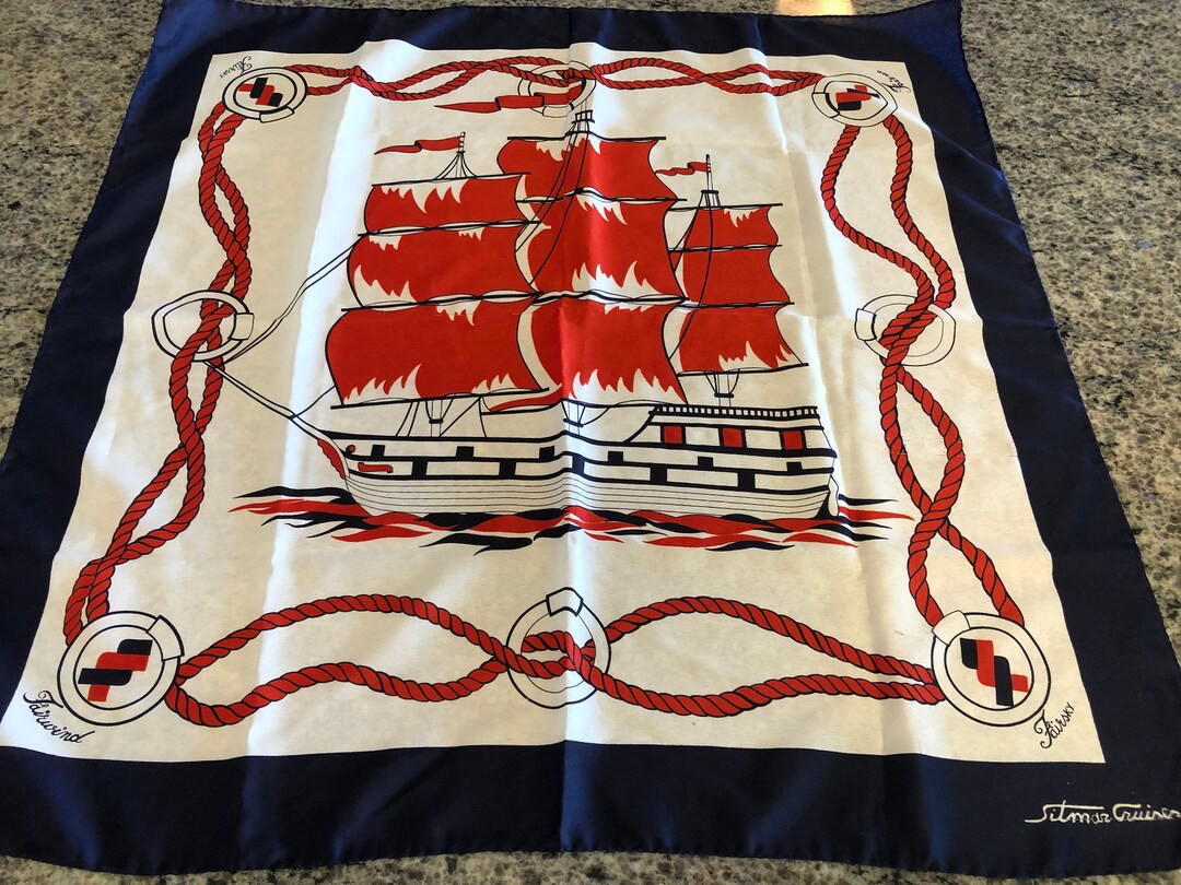 Vintage Sitmar Cruises Navy Blue & Red Polyester Square Scarf - Etsy