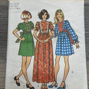 RARE 1970s Simplicity Sewing Pattern 5371 Misses Juniors Square Bodice Tie Back Jumper Dress Puff Sleeve Boho 12/14 Cut- boho jumper dress