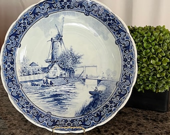 Antique Royal Sphinx Maastricht P Regout Delfts Blue Large Round Wall Plate w/Windmill 12”-royals Sphinx wallplate, Maastricht plate