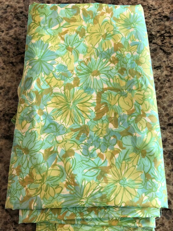 Vintage Aqua Blue & Green Silk Floral Fabric 45 Price Etsy