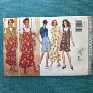 1996 Butterick Sewing Pattern 4389 Misses Vest, Top & A-Line Pullover Dress, Size 6-12 Uncut sleeveless dress, open vest, cropped vest