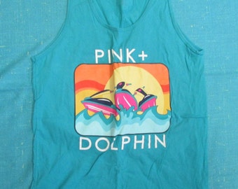 Vintage PINK DOLPHIN Clothing LOGO Cotton Aqua Men's Tank Top, Size Medium; Pink Dolphin shirt