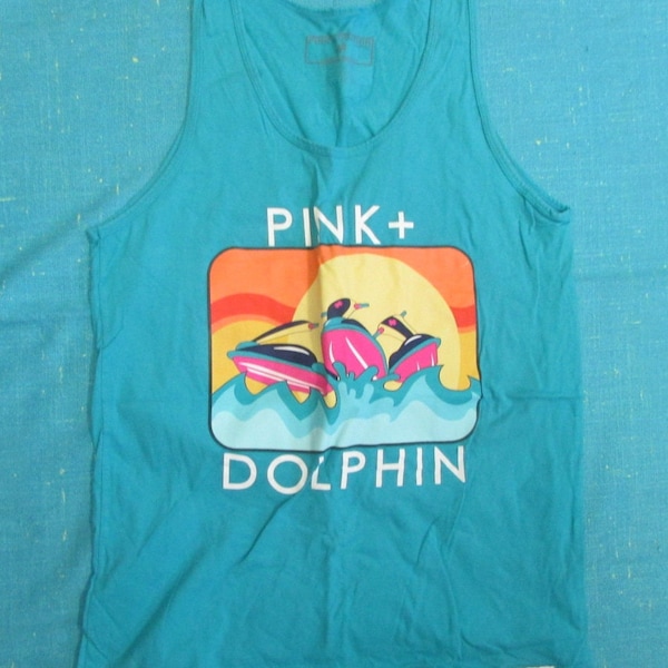 Vintage PINK DOLPHIN Clothing LOGO Cotton Aqua Men's Tank Top, Size Medium; Pink Dolphin shirt