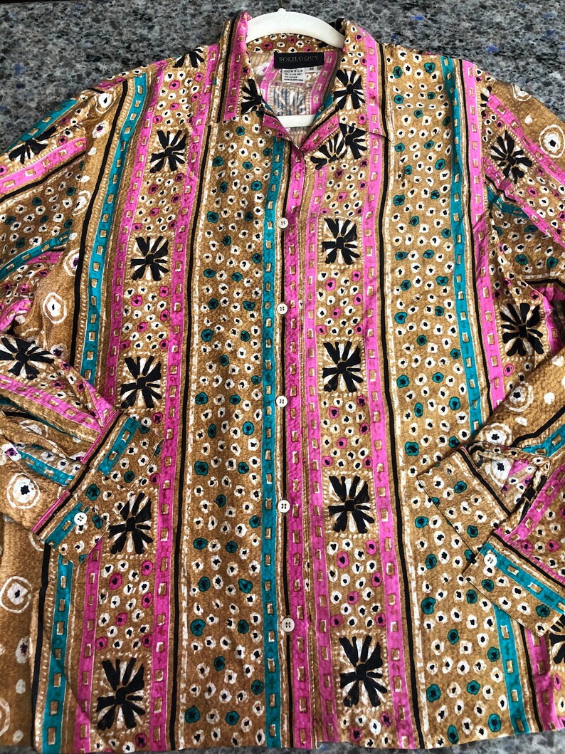 Soliloquy silk blouse Vintage 1980/'S Soliloquy Pink Floral Print Silk Blouse with Long Sleeves Size M 1980s womens pink print silk blouse