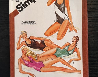 Vintage Knit Bathing Suits Sewing Pattern Simplicity 6403 Size 12 Bust 34  UNCUT 