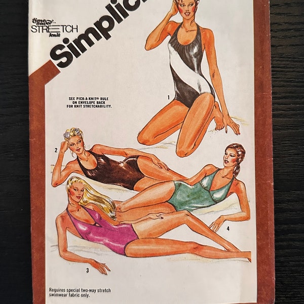 1981 Simplicity Sewing Pattern 9920 Misses Halter One-Piece Swimsuits Size 12 Uncut ~ Swimwear, Beach Day Wear, Modest Swimwear