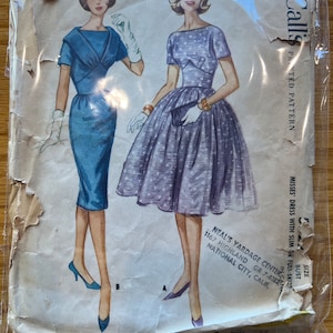 RARE 1960 McCall&#39;s Sewing Pattern 5722 Misses Fit N Flare with Wide Cummerbund Waist Size 14 Cut~ 1950&#39;s evening dress, fit n flare dress
