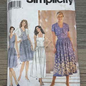 1990’s Simplicity Sewing Pattern 7649 Misses Summer Jumper Dress with  Bolero Jacket Size 4-8 Uncut- square neck summer  dress