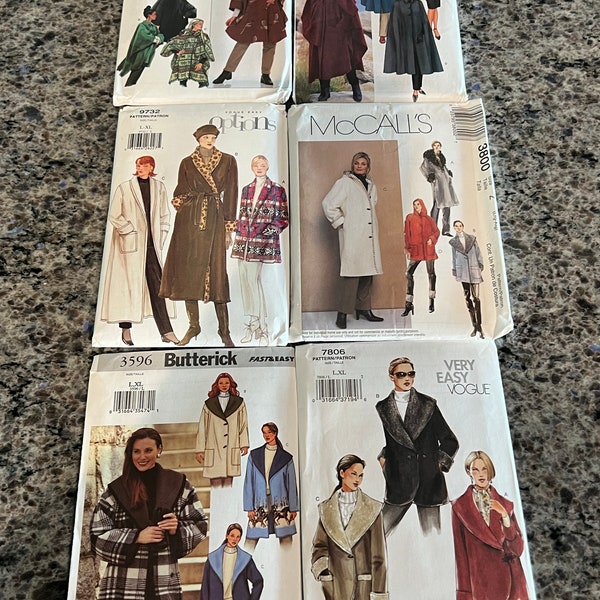 U CHOOSE-Winter Coat, Poncho, & Cape Sewing Patterns- Simplicity 9864, Butterick 3642, 3596, McCalls 3800, Vogue 7806 and Vogue 9732 L-XL